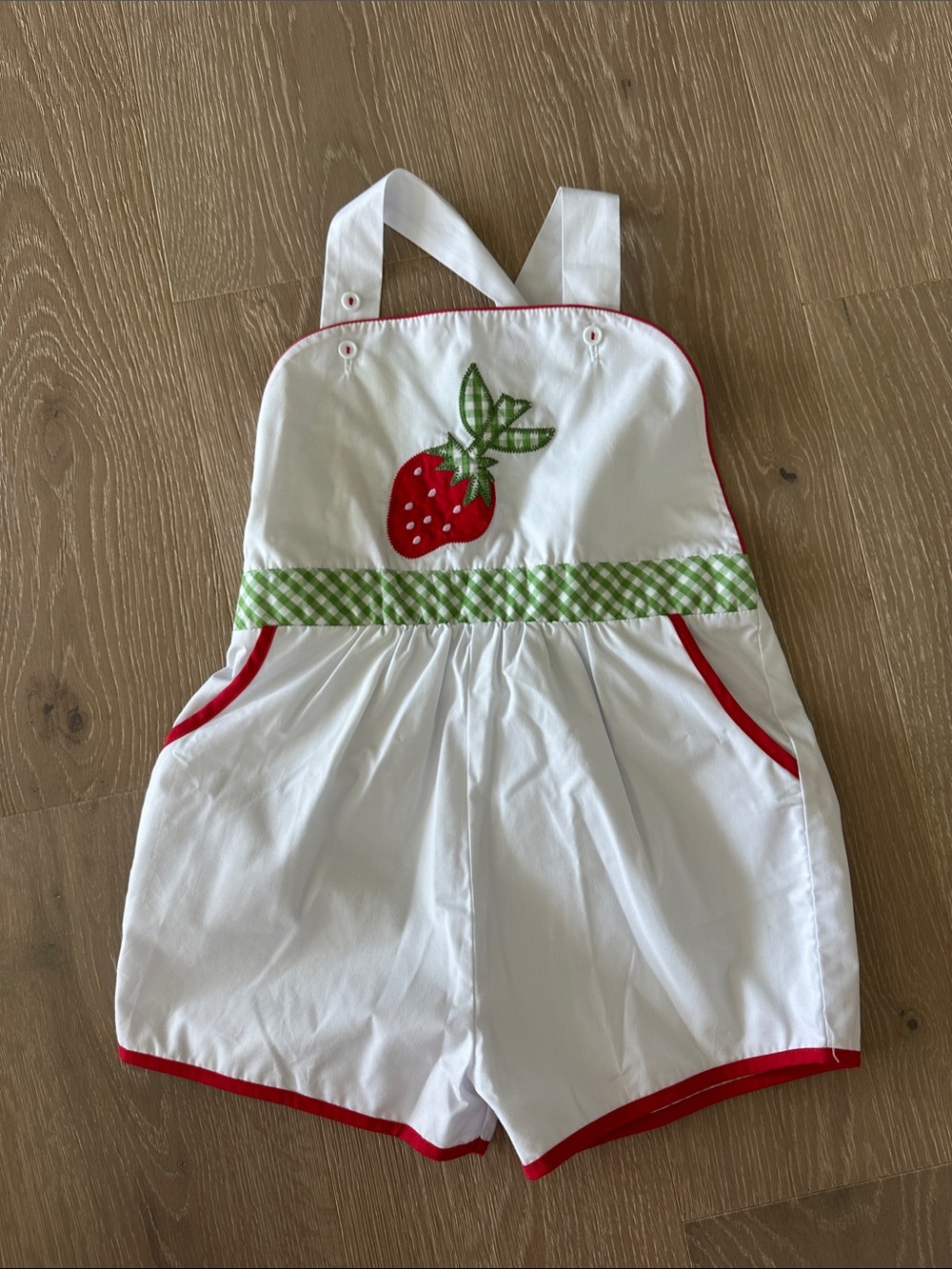 The Beaufort Bonnet Company White Romper with Red & Green Strawberry